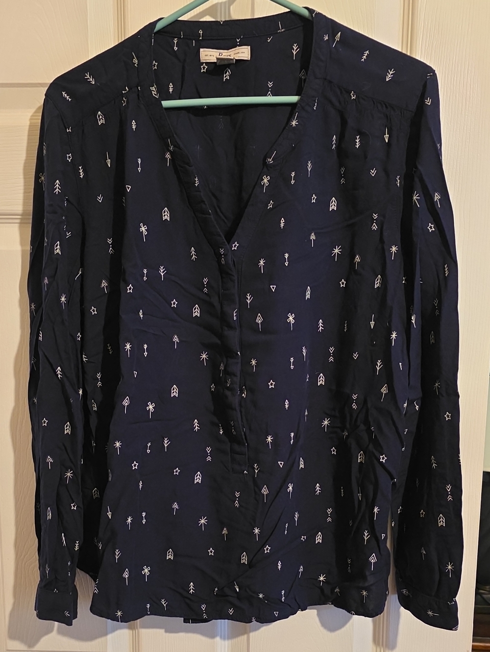 Women's Navy Printed V-Neck Blouse